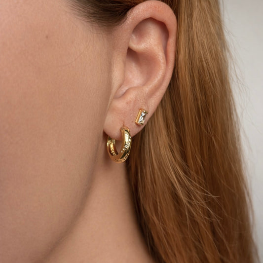 18k Gold CZ Hoop Earrings Worn