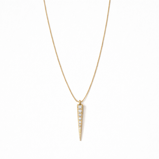 Gold spear pendant necklace 18k gold filled cubic zirconia 18 inch chain